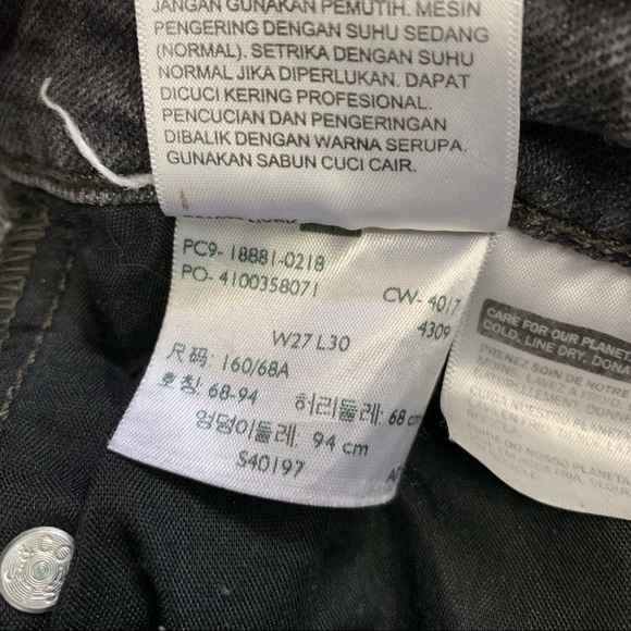 Levi’s 721 High Rise Skinny Distressed Split Knee Black Washed Jeans Size 27 - Picture 14 of 15